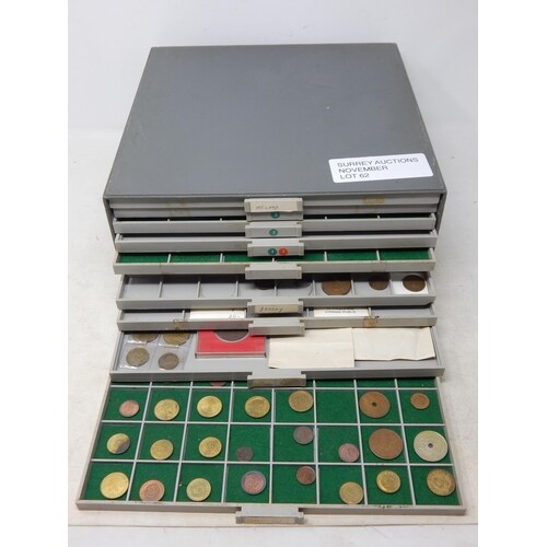 Large Collectors coin cabinet with 10 trays crammed full of ...