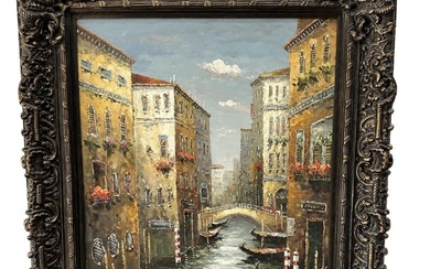 Large Hand Painted Oil Painting of Italy River 63 1/4"H...