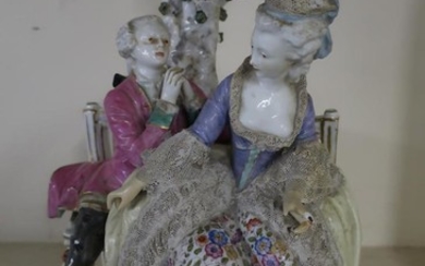 Large Meissen ceramic group of a courting couple on...