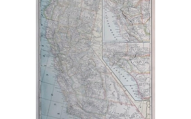 Large Original Antique Map of California, USA, C.1900...