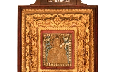 Large, copper-cast icon of the Smolensk Mother of God, with...