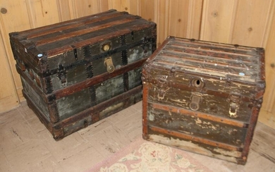 Late 19th Century Leather Bound Wood Trunks