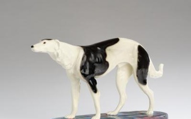 Latour, (Louis-Marie-Blaise?), a standing greyhound, model number 4187, designed in around 1911/12, executed by Wiener Manufaktur Friedrich Goldscheider, by c. 1941