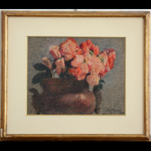 Lazzaro Pasini ( Reggio Emilia 1861 - Milano 1949 ) , "Vaso di fiori" tecnica mista su carta (cm 22.5x28.5) Firmato e datato XVI E.F. 1938 in basso a destra. In...