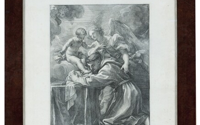 Le Christ enfant apparaissant à Saint Antoine de PadoueImpression noire sur papier D'après l'original de...