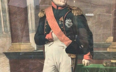 Leheavel after Robert Lefevre, Napolean standing in an interior, engraving in gilt 30frame. 54 x 39cm