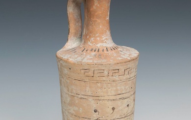 Lekythos; Attic, 5th century BC. Ceramic with black figures. It shows slight wear and root...