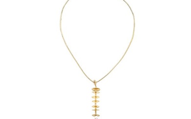 Long rigid necklace in yellow gold 18 kt and 20 kt and cultured pearls