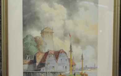 Louis Van Staaten - Dutch Estuary Scene, early 20th century watercolour, signed, 40cm x 30cm, within