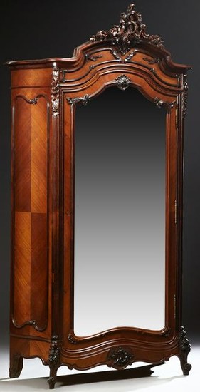 Louis XV Style Carved Mahogany Bombe Armoire, c. 1890