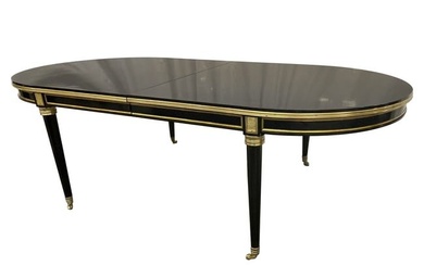 Louis XVI Maison Jansen Style Dining Table, Black Lacquer, 15 Feet, Refinished