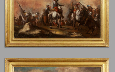 MARINI ANTONIO MARIA (1668-1725) "Battaglie di cavallerie" coppia di olii cm. 82x62...
