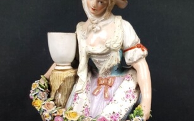 MEISSEN - Polychrome and gold porcelain STATUTE representing a young...