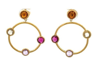 Marco Bicego Hoop Earrings Jaipur 18k Yellow Gold Multi-Color Gems