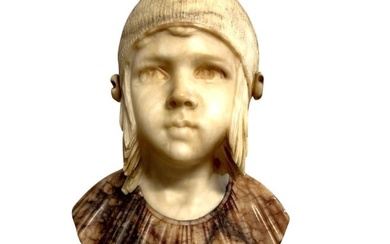 Mario Pedrini Signed Italian Alabaster Sculpture of a Bust of a Maiden circa 1890