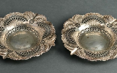 Martin Hall & Co English Silver Repousse Dishes Pr