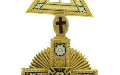 Mason Clark 14K Yellow Gold Ruby Cross Religious Brooch