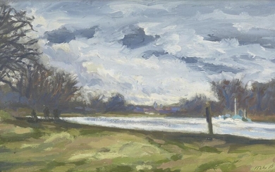 Melvyn‚Ä†Petterson RBA‚Ä†NEAC, British b.1947 - Richmond Winter, 1988; oil on board, signed with initials and dated 'MLP 88', 19.8 x 34.3 cm (ARR) Exhibited: Bankside Gallery, London, Small Paintings Group (according to the label attached to the...