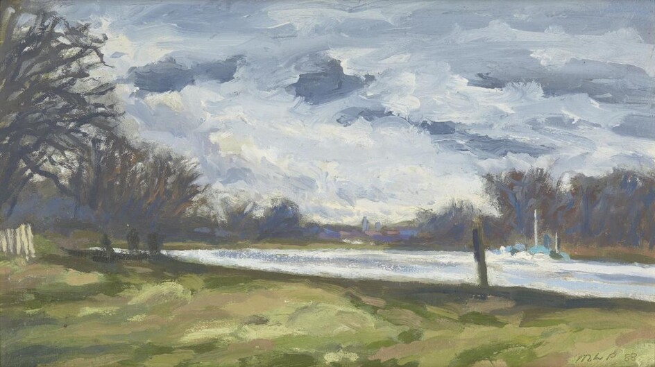 Melvyn‚Ä†Petterson RBA‚Ä†NEAC, British b.1947 - Richmond Winter, 1988; oil on board, signed with initials and dated 'MLP 88', 19.8 x 34.3 cm (ARR) Exhibited: Bankside Gallery, London, Small Paintings Group (according to the label attached to the...