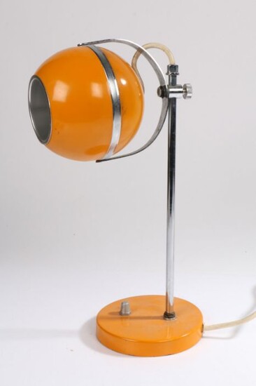 Mid 20th Century "eye ball" table/desk lamp, the orange sphere lamp above a chromed column and