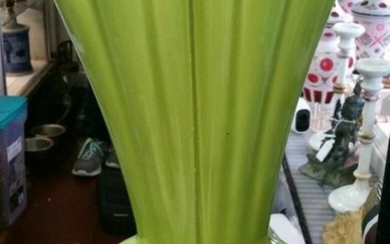 Mid Century Lime Green Ceramic Ruffled Edge Vase
