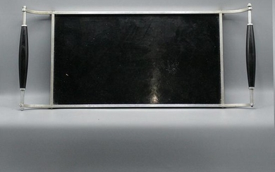 Mid-Century Modern Black Formica & Chrome Serving Tray