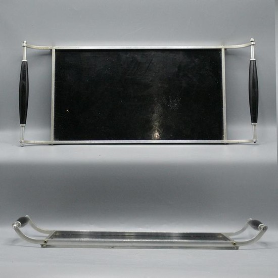 Mid-Century Modern Black Formica & Chrome Serving Tray