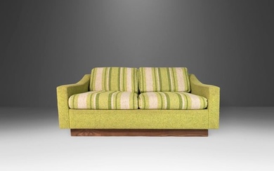 Mid Century Modern in Original Lime Green Tweed & Walnut Sofa Attributed to Milo Baughman USA c.