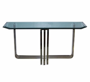 Modernist Tri-footed Chrome & Beveled Glass Table