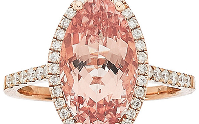 Morganite, Diamond, Rose Gold Ring The ring features a...
