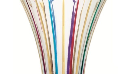 Murano Style, Venetian Murano Style Multi -Color "Prestige Timeless" Vase with Gold trim by Zecchin