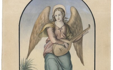 Musizierender Engel in südlicher Landschaft.