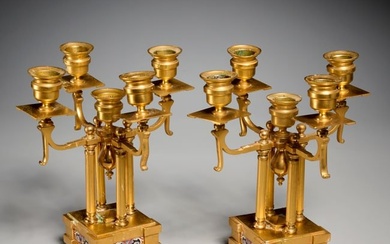 Napoleon III gilt bronze, champleve candelabrum