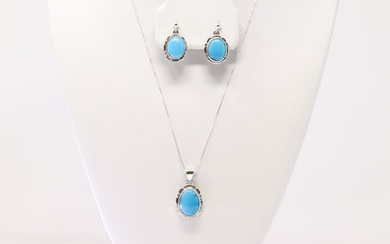 Native American Navajo Sterling Silver Turquoise Necklace & Earring's Set By L.M.Y.