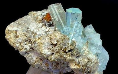 Natural Aquamarine Crystals Cluster on Matrix From