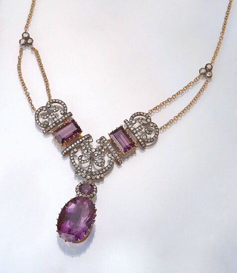 Necklace with diamonds and amethysts , silver...