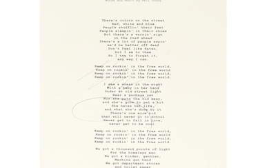 Neil Young Signed "Keep On Rockin' in the Free World" Lyric Song Sheet