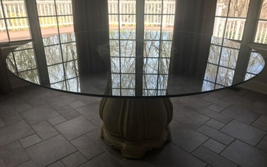 Neoclassical Style Glass Top Pedestal Table