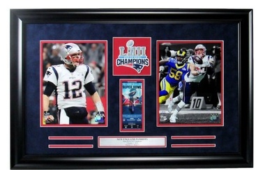 New England Patriots Super Bowl LIII Champs Ticket & Photo Collage Framed 167414