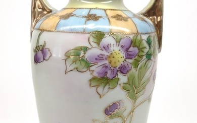 Nippon Purple Flower Painted Porcelain Vase