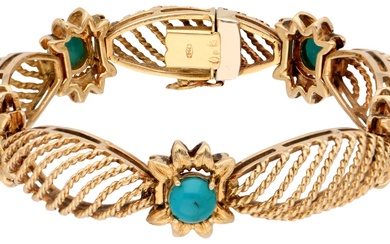 No Reserve - 18k Yellow gold bracelet set with turquoise.