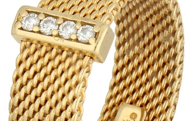 No Reserve - Tiffany & Co 18K geelgouden mesh ring bezet met ca. 0.04 ct. diamant.