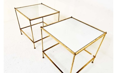 MAISON BAGUES STYLE SIDE TABLES, a pair, gilt metal with mir...
