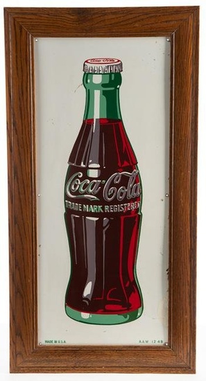 Oak framed Tin Coca-Cola Sign, marked lower right "A.A. W 1248", marked on left side "Made in USA"