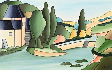 Odile FAVROLT (1944) "Le moulin des Gorrets à Quimperlé" hst wd 38x61