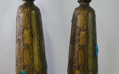 PAIR OF GOLD BRUTALIST LAMPS 24" HIGH