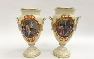 PAIR OF ROYAL VIENNA STYLE CLASSICAL SCENIC URNS