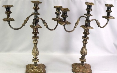 PAIR OF SILVER-PLATED CANDELABRAS