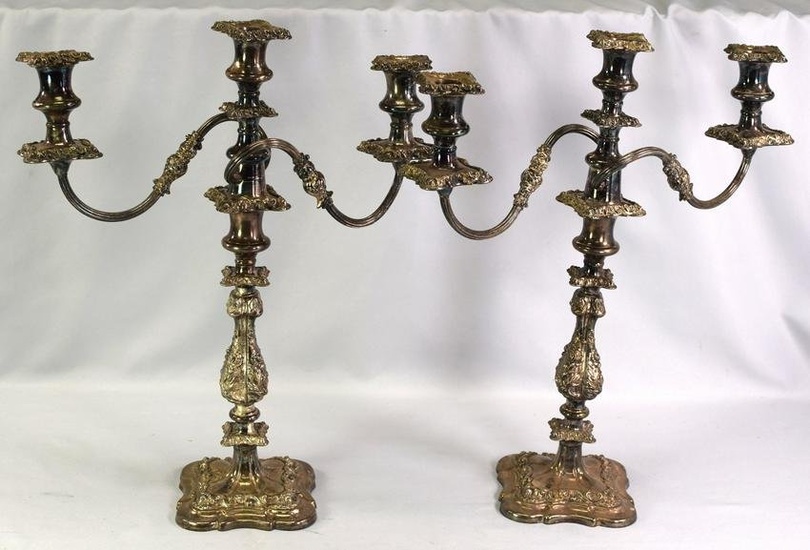PAIR OF SILVER-PLATED CANDELABRAS