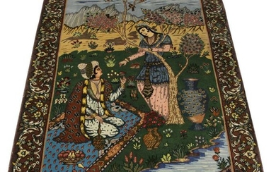 PERSIAN, TABRIZ, PICTORIAL, HAND WOVEN WOOL RUG